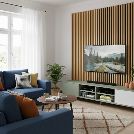 Slat Acoustic Wall Panelling Washed Oak Black Felt
