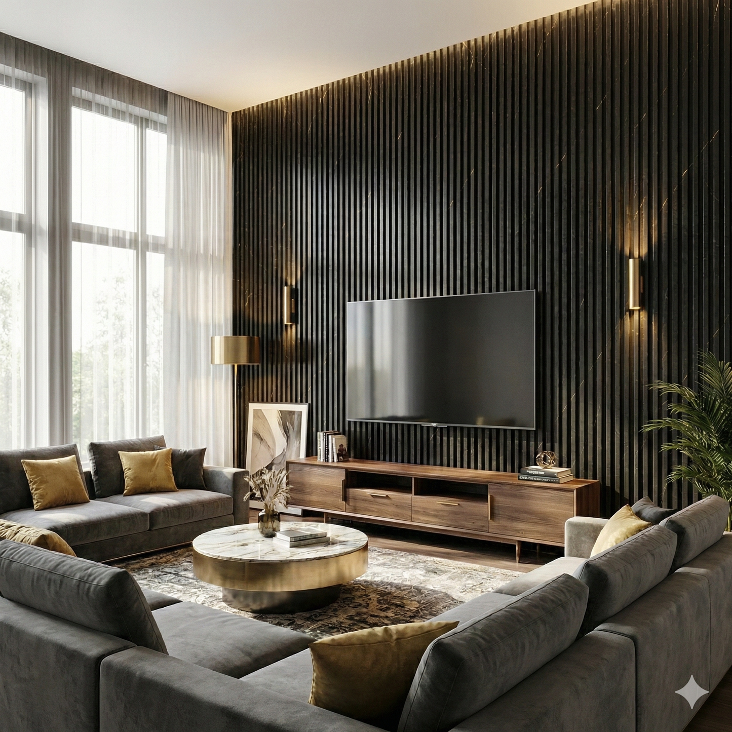 Fluted slat wall panelling Prague Black - main image