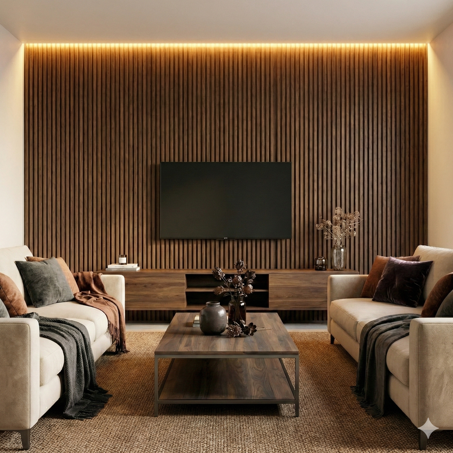 Fluted slat wall panelling Amsterdam Walnut - main image