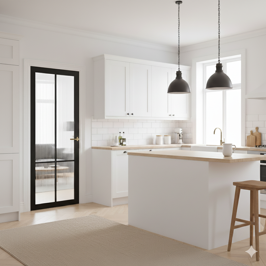 WC45GR Urban Style Premium Primed Black Reeded Glass Internal Door