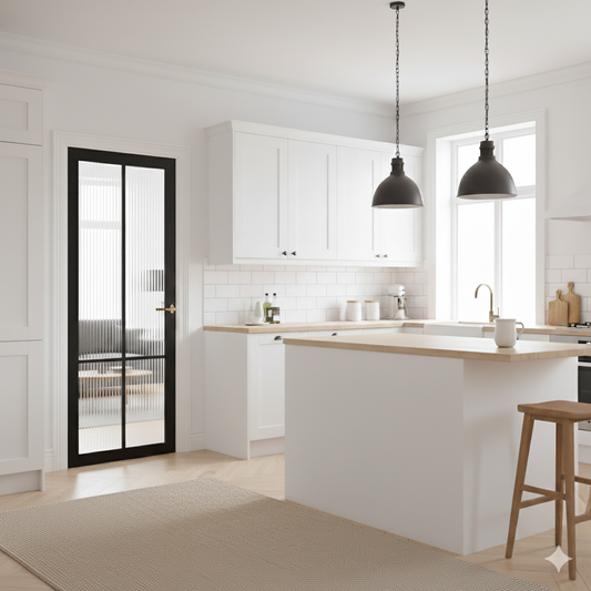 WC45GR Urban Style Premium Primed Black Reeded Glass Internal Door
