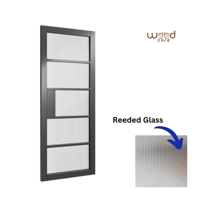 WC41G Premium Primed Black Crittall Reeded Glass Door