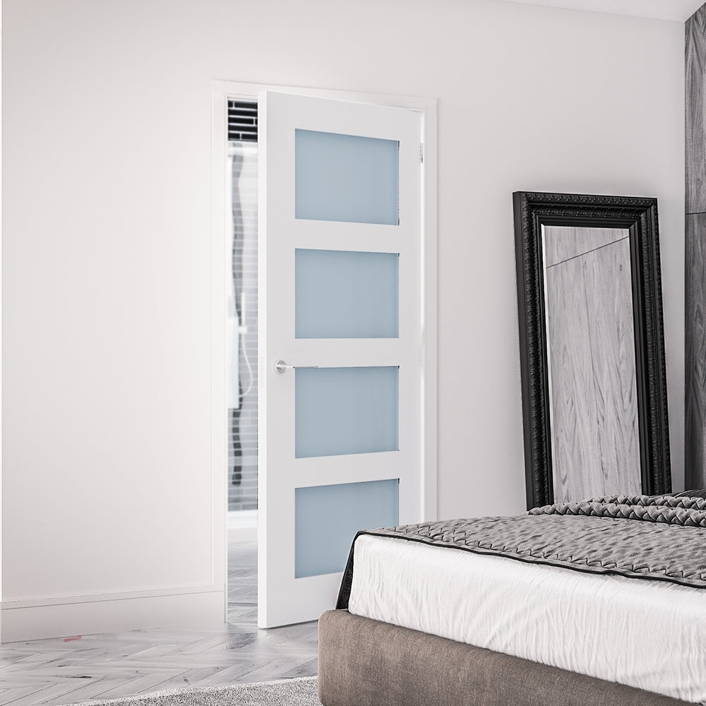 WC31G 4 Panel Frosted Glass Primed White Internal Door