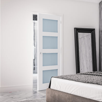 WC31G 4 Panel Frosted Glass Primed White Internal Door