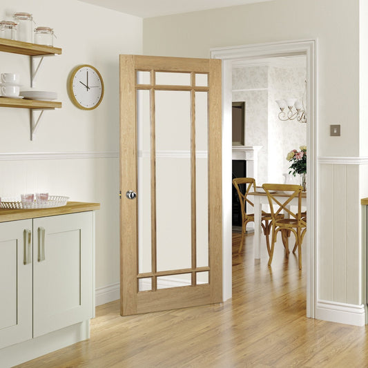 Oak Shaker Clear Glass 9 Panel Internal Door NM5G