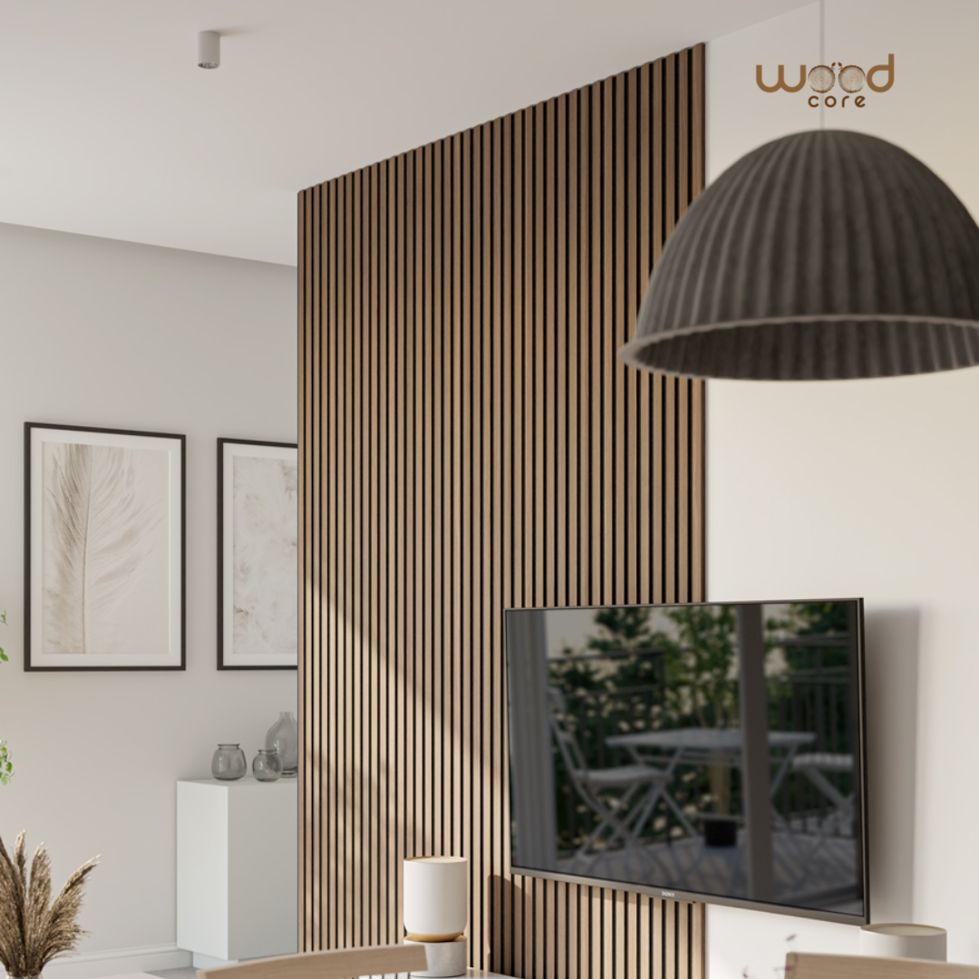 Slat Acoustic Wall Panelling Classic Oak Black Felt